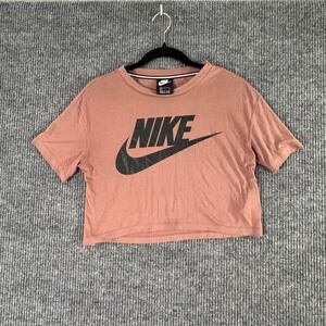 Nike Womens S‎ Crop Top T-Shirt Rose Pink Black Logo Y2K Sporty Streetwear
